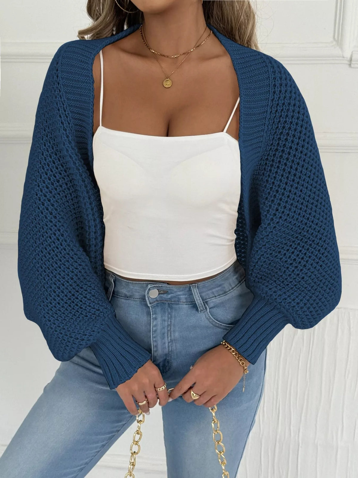 Open front batwing sleeve cardigan, back drape