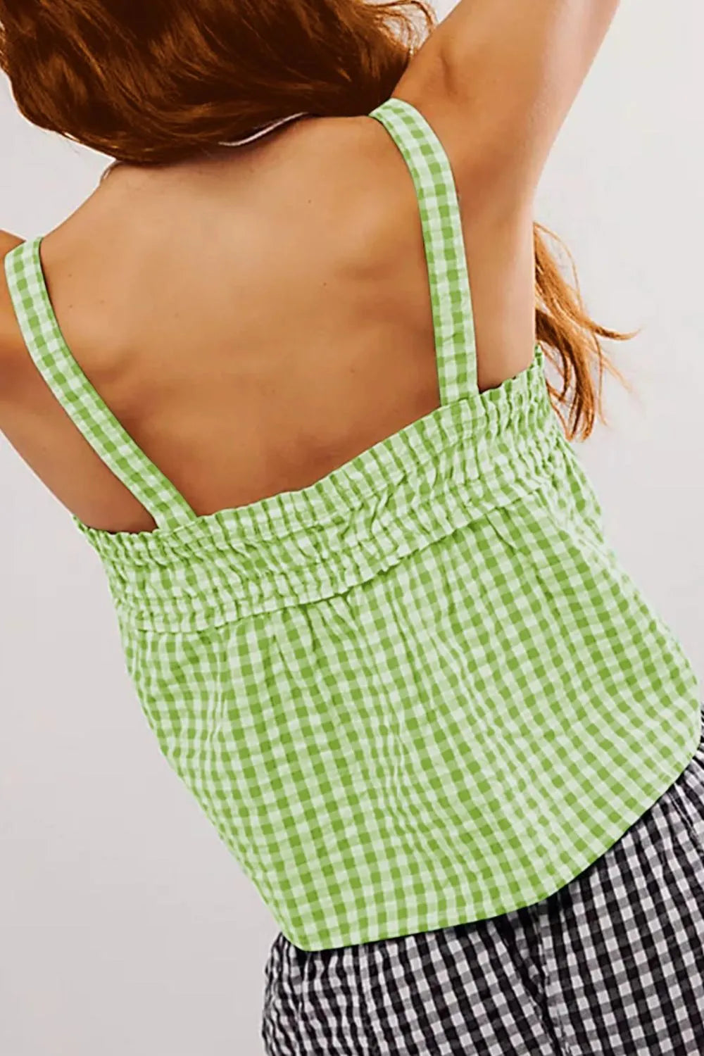 Tied Front Textured Square Neck Cami Top side view
