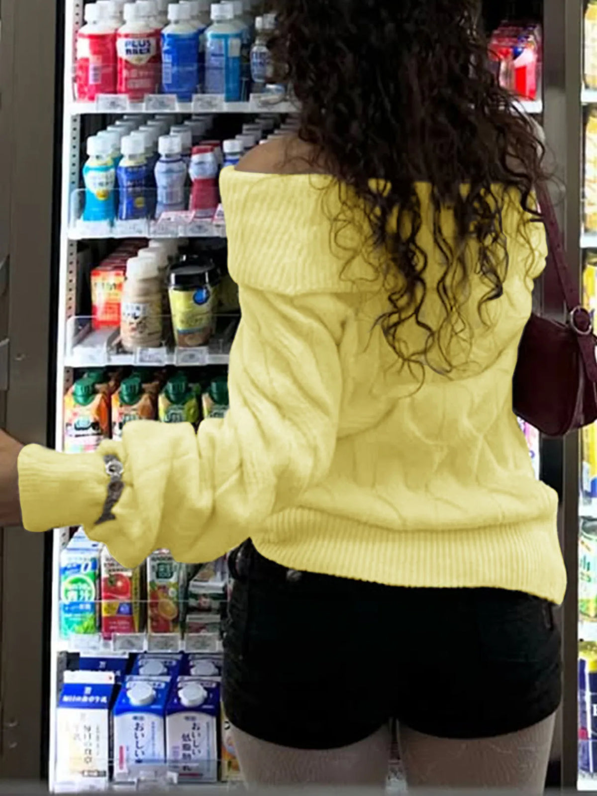 Cable Knit Off Shoulder Sweater styled look
