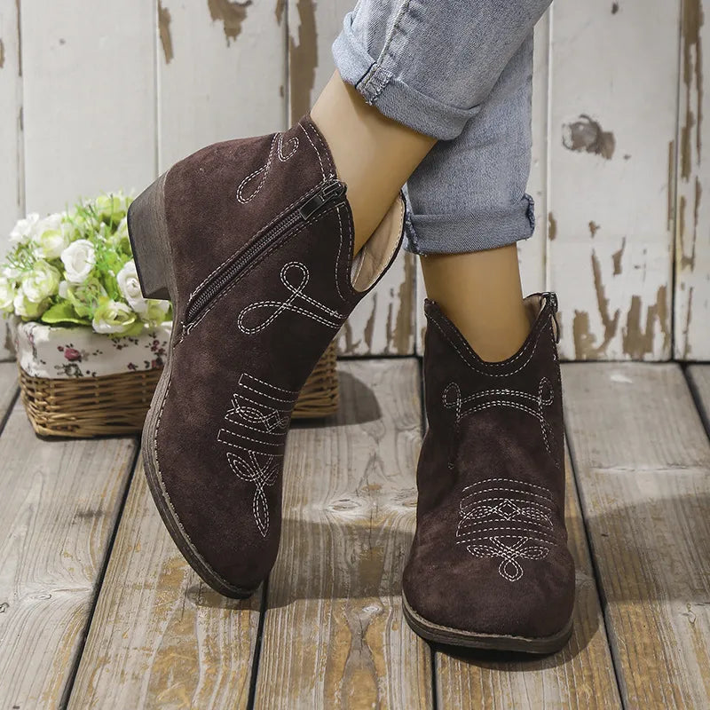 Block heel ankle boots pair styled together