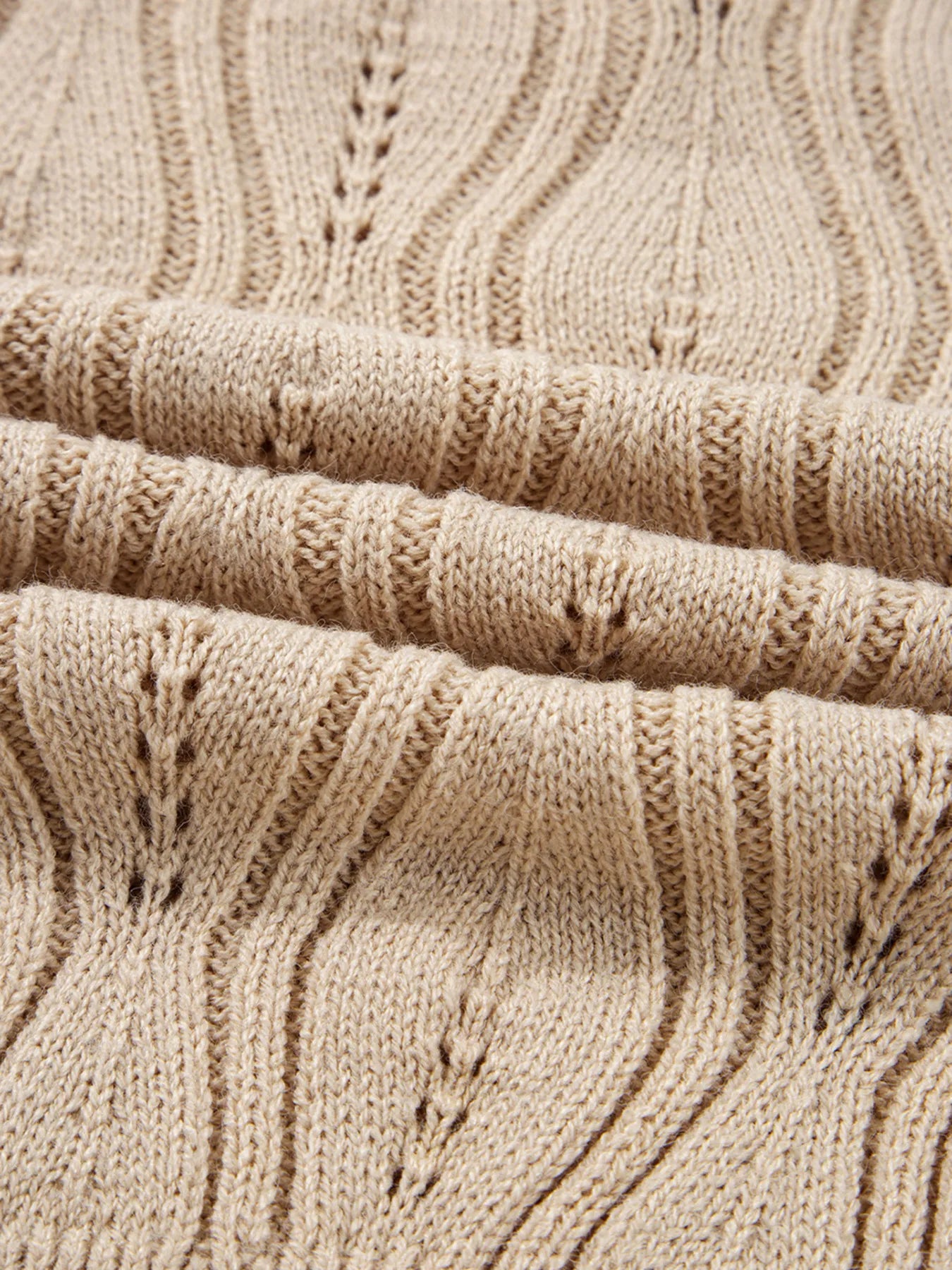 Pearl Beaded Pointelle Knit V Neck Lace Patchwork Sleeve Sweater - Fashorio