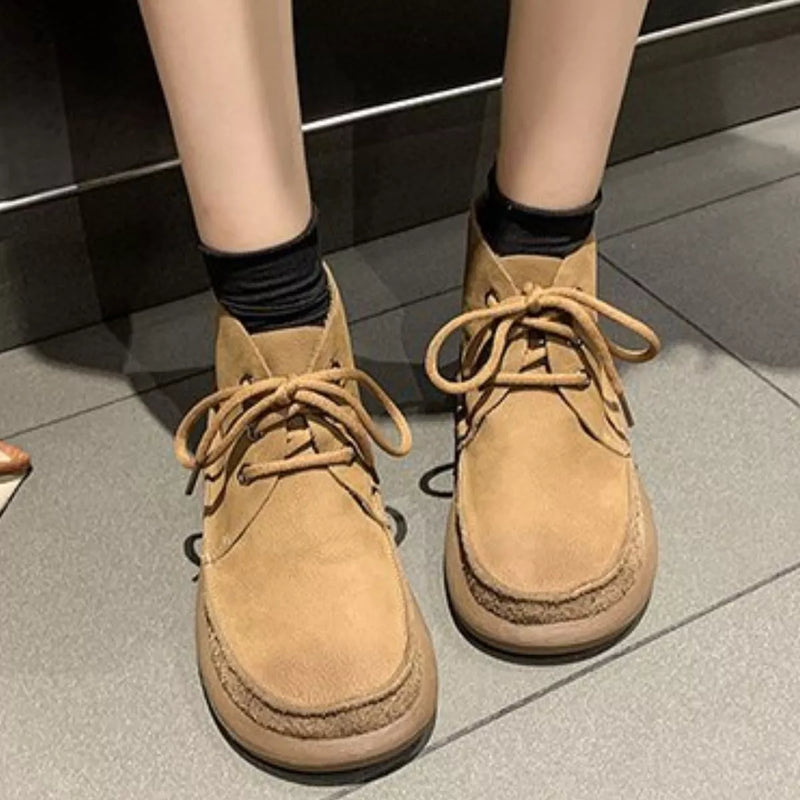 Round Toe Lace Up Ankle Boots front view