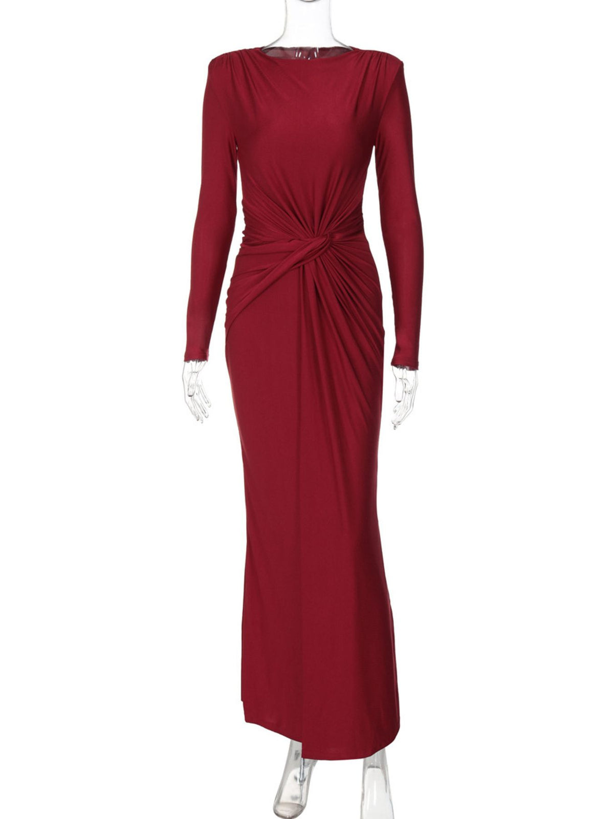 Ruched knot front long sleeve maxi dress color range