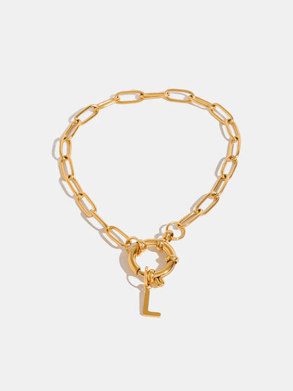 18K Gold-Plated Stainless Steel Letter L Bracelet Gold One Size - Fashorio