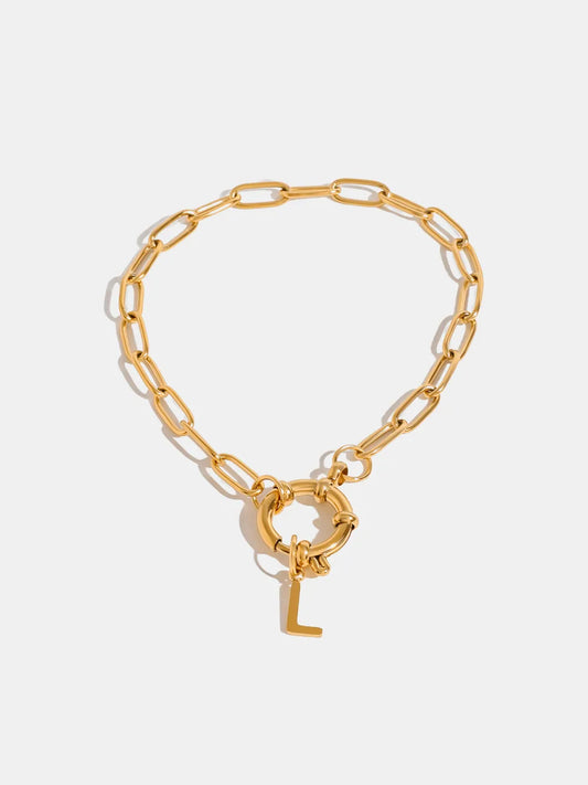 18K Gold-Plated Stainless Steel Letter L Bracelet Gold One Size - Fashorio
