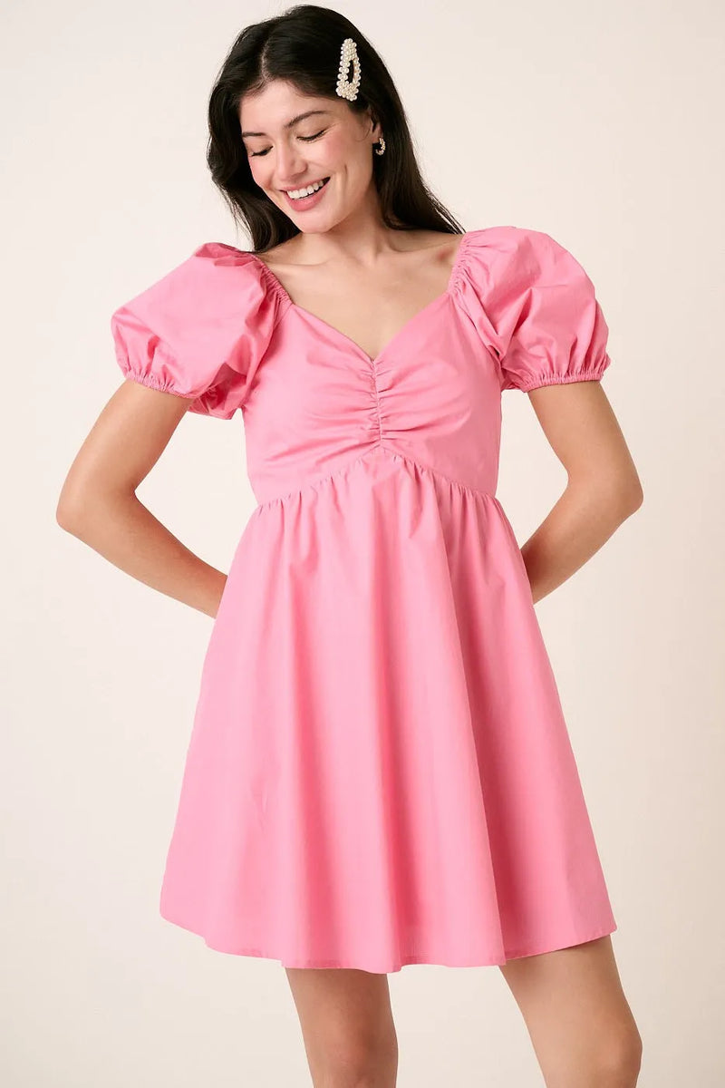 Sweetheart Puff Sleeve Smocked Mini Dress