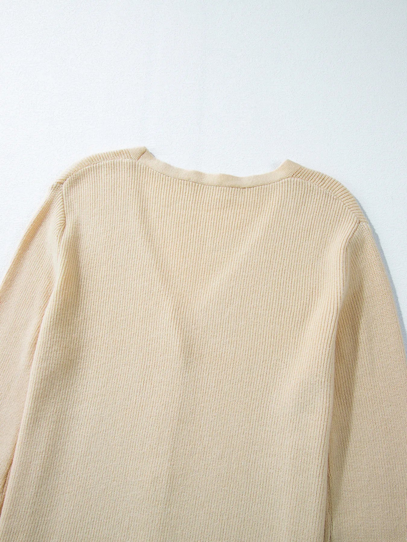 Ribbed Knit Button Front V Neck Cardigan - Fashorio