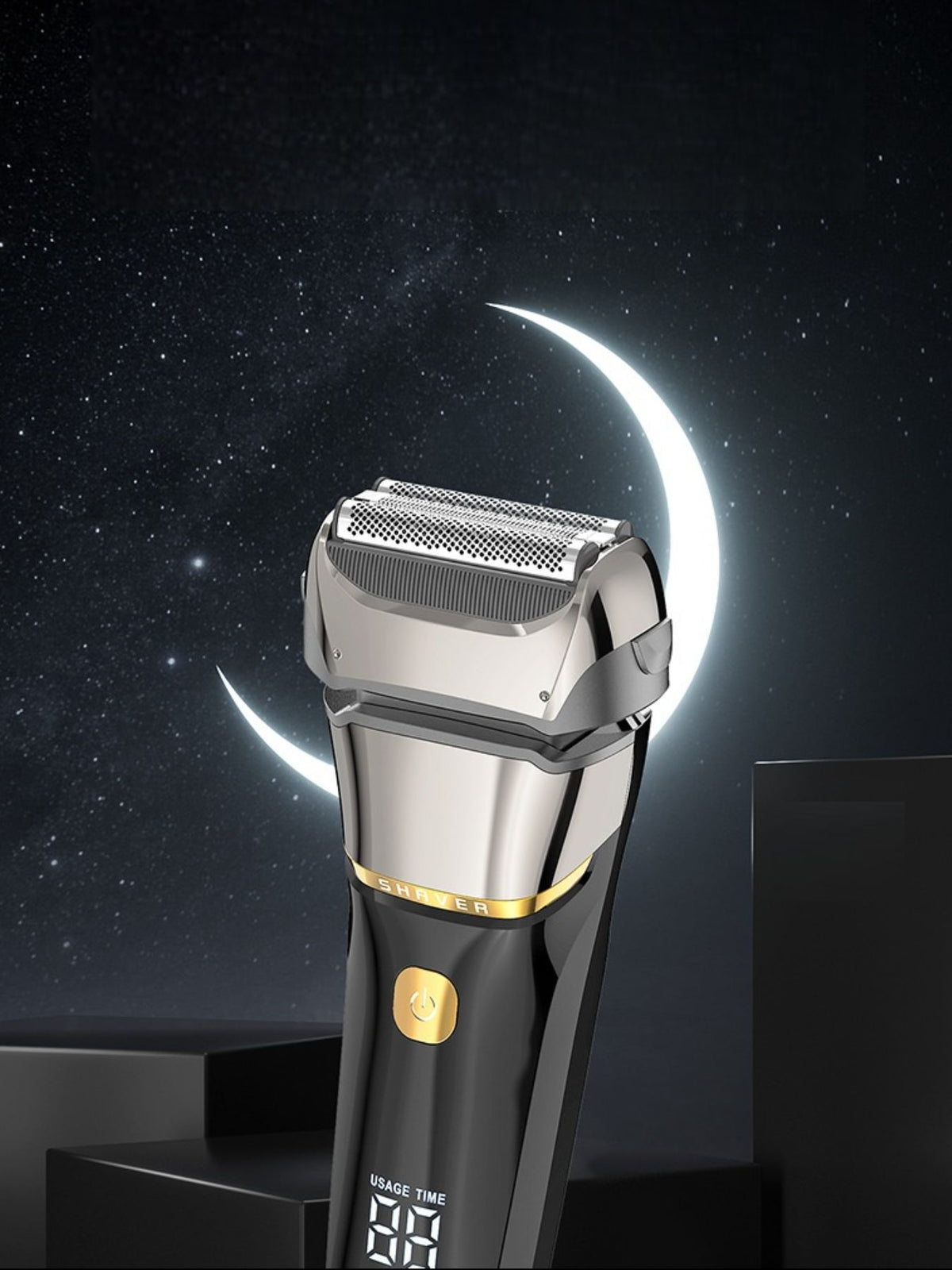 Rechargeable electric shaver with LED display front view