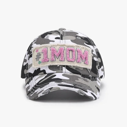 Letter Adjustable Cotton Baseball Cap Black and white camouflage One Size - Fashorio