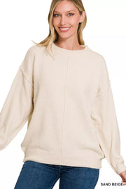 Zenana Melange Front Seam Round-Neck Sweater - Fashorio