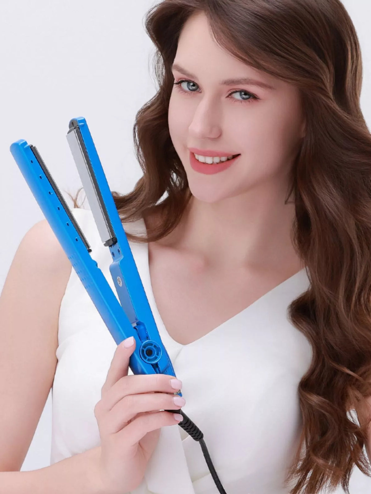 Blue hair straightener full view