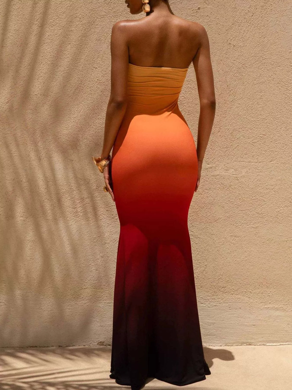 strapless tube bodycon maxi dress detail view