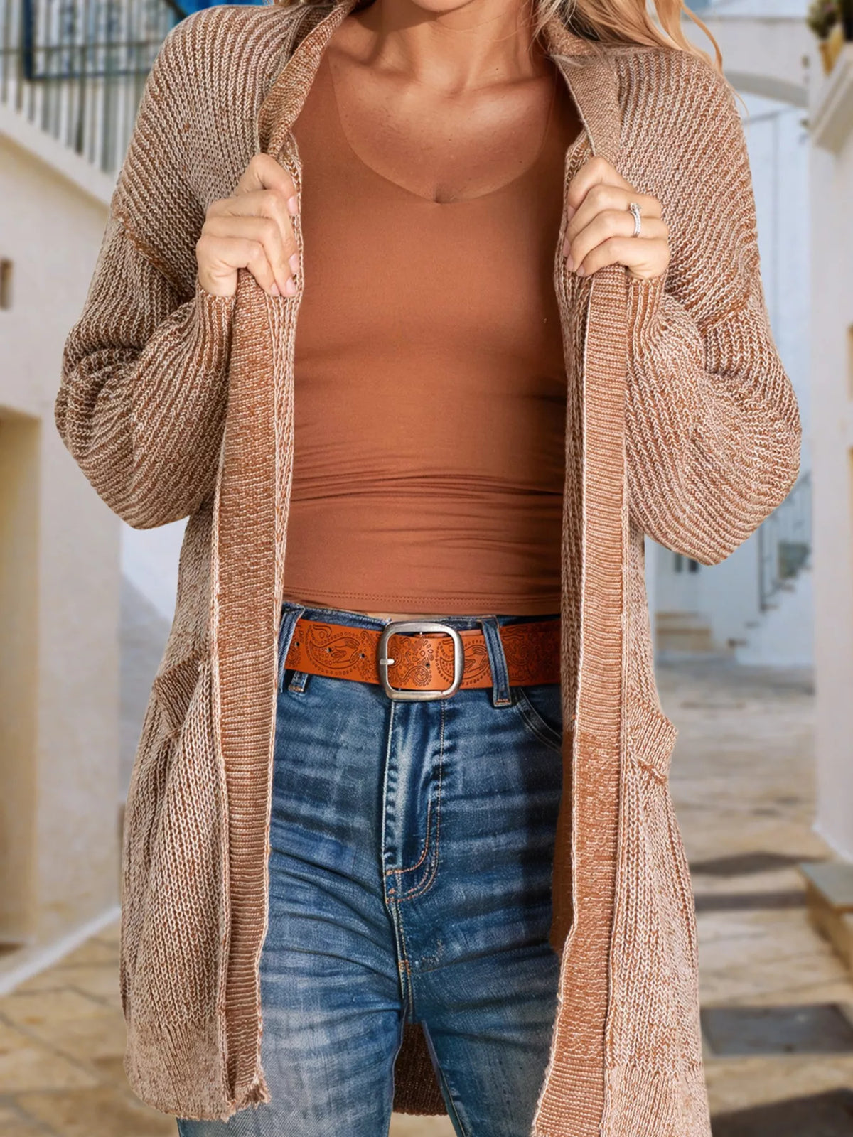 open front cardigan with pockets side view