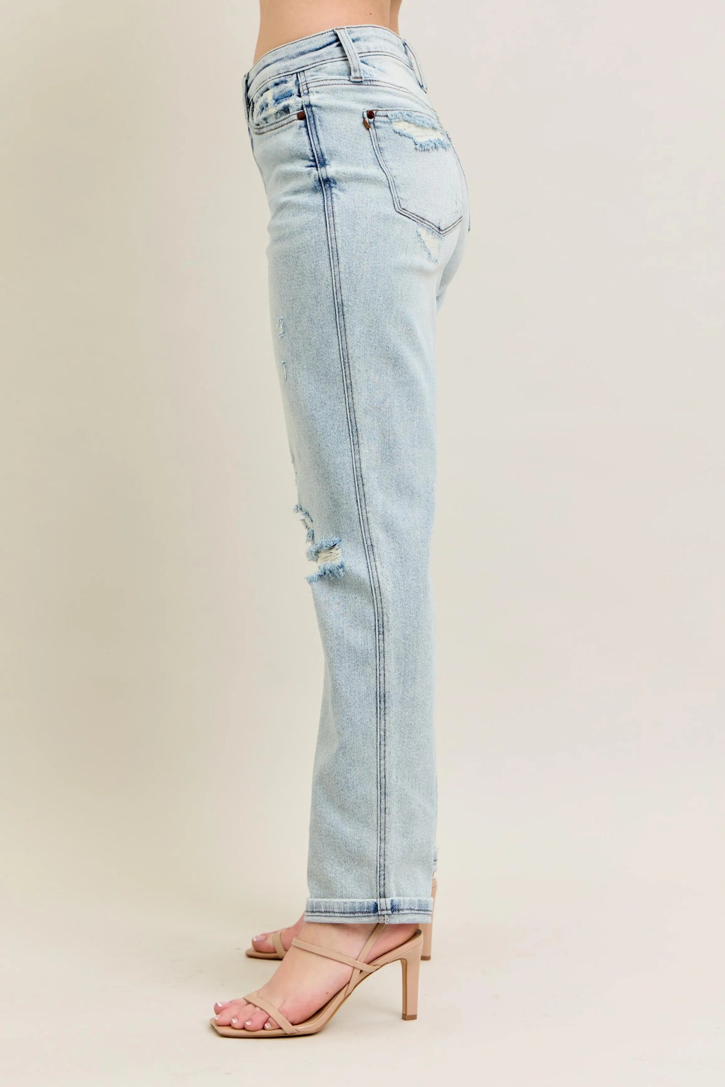 Judy Blue Full Size Mr Repair Stitch Detail Destroy Single Cuff Bf Jeans Plus Size - Fashorio