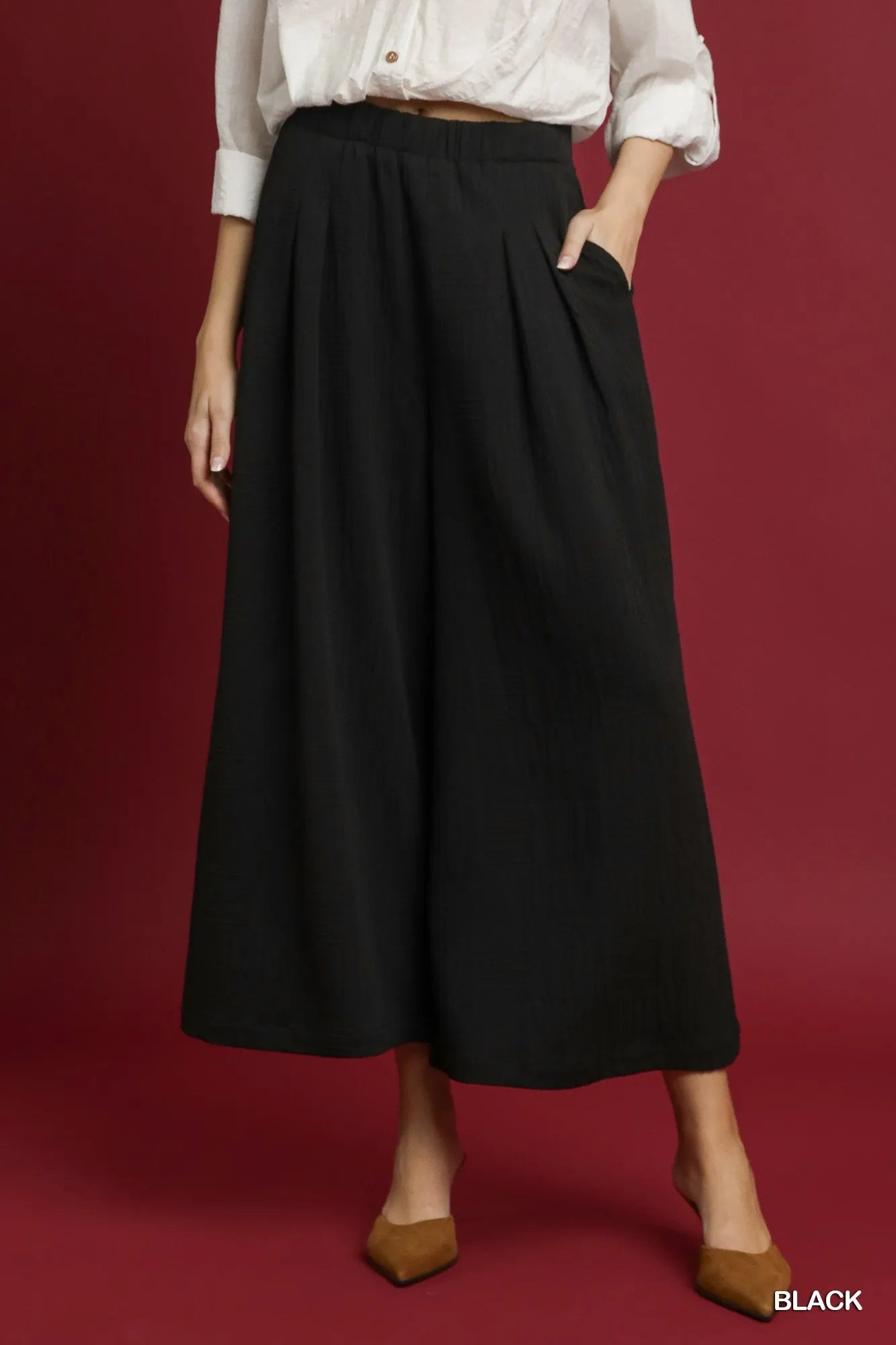 Umgee Elastic Waist Wide Leg Pants - Fashorio