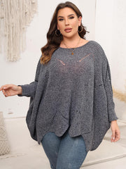 Plus Size Round Neck Batwing Sleeve Sweater Charcoal - Fashorio