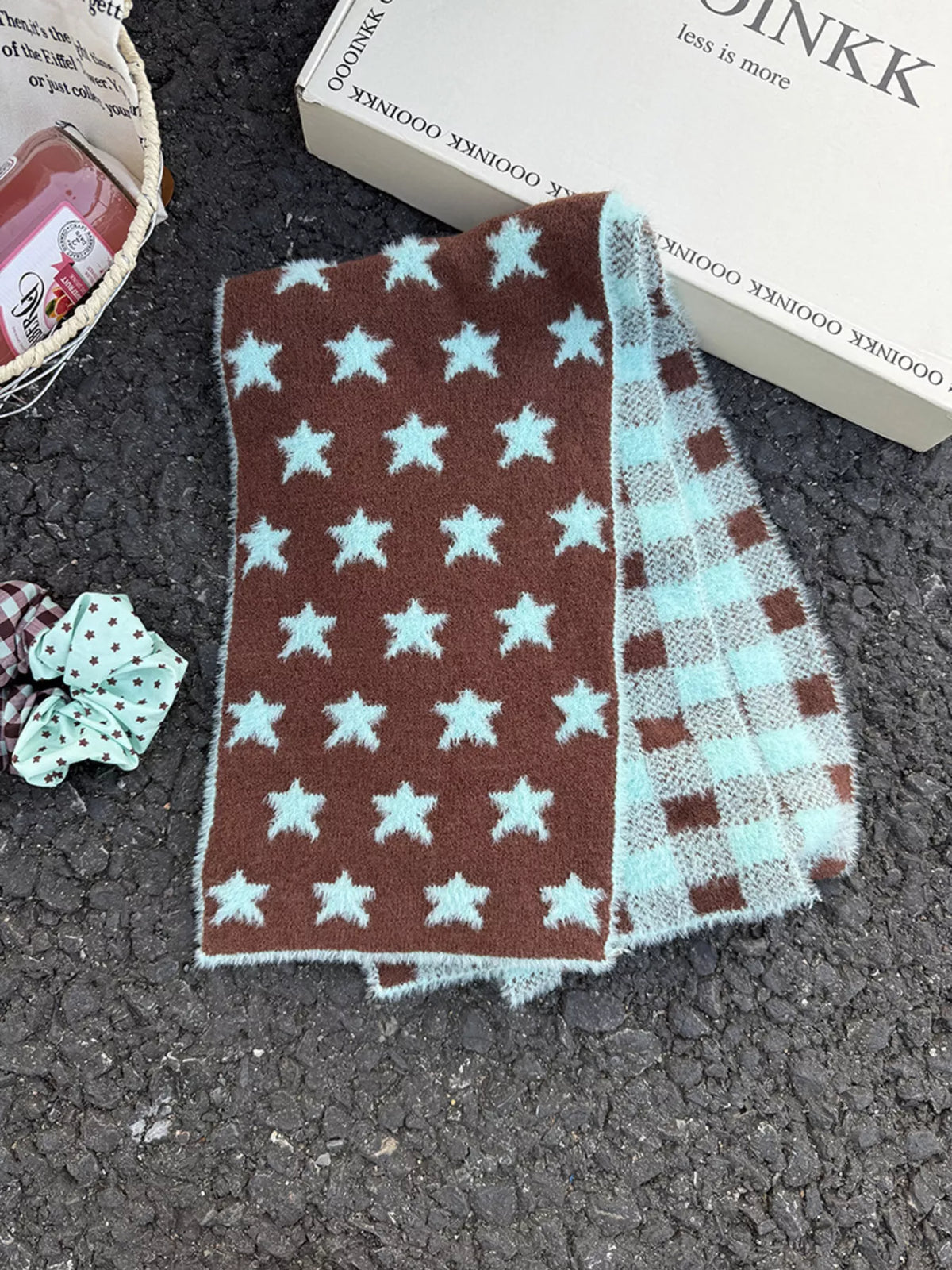 Soft plush scarf star detail close up