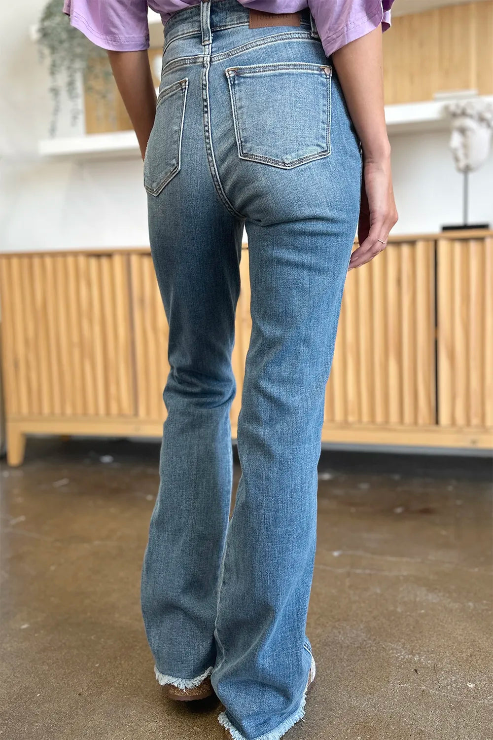 Judy Blue Distressed Raw Hem Bootcut Jeans – Full Size Denim - Fashorio