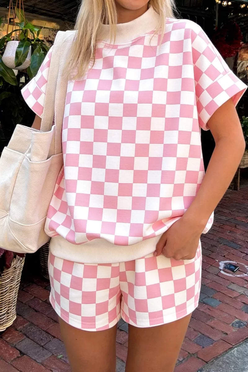 Checkerboard short sleeve tee and shorts set front view