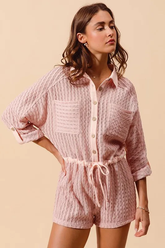 Textured Knit Button Front Romper detail
