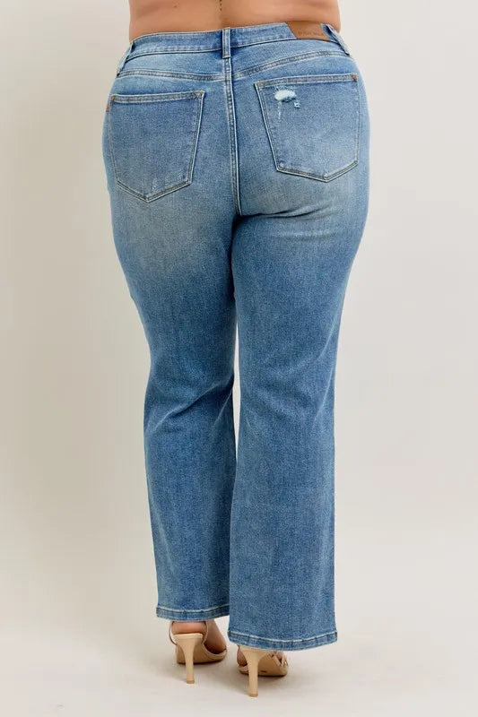 Judy Blue vintage wash straight jeans detail view