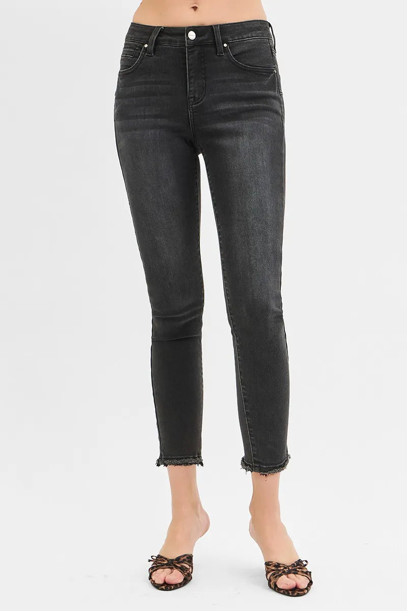 RISEN Full Size Tummy Control Mid Rise Crop Skinny Jeans Plus Size - Fashorio
