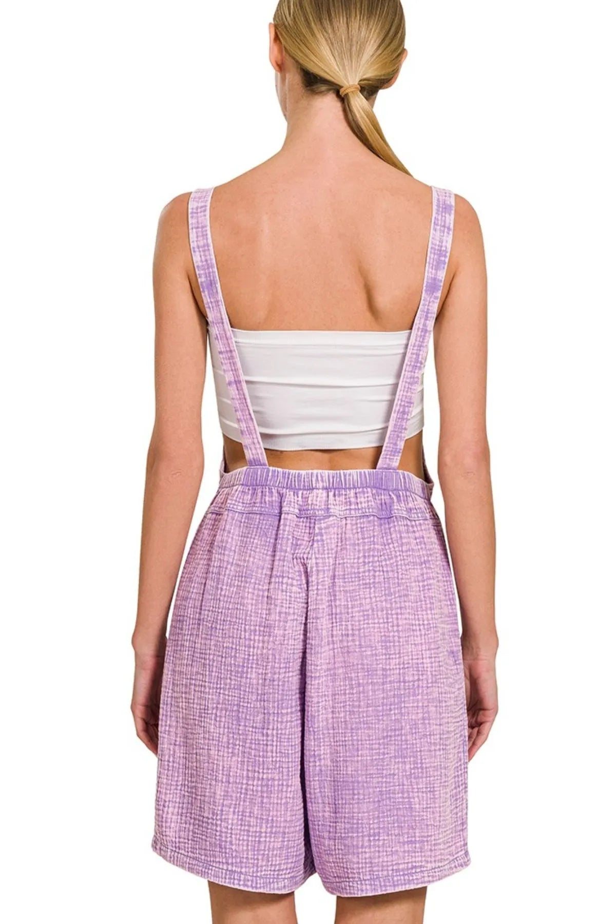 Woven Double Gauze Acid Washed Romper back view