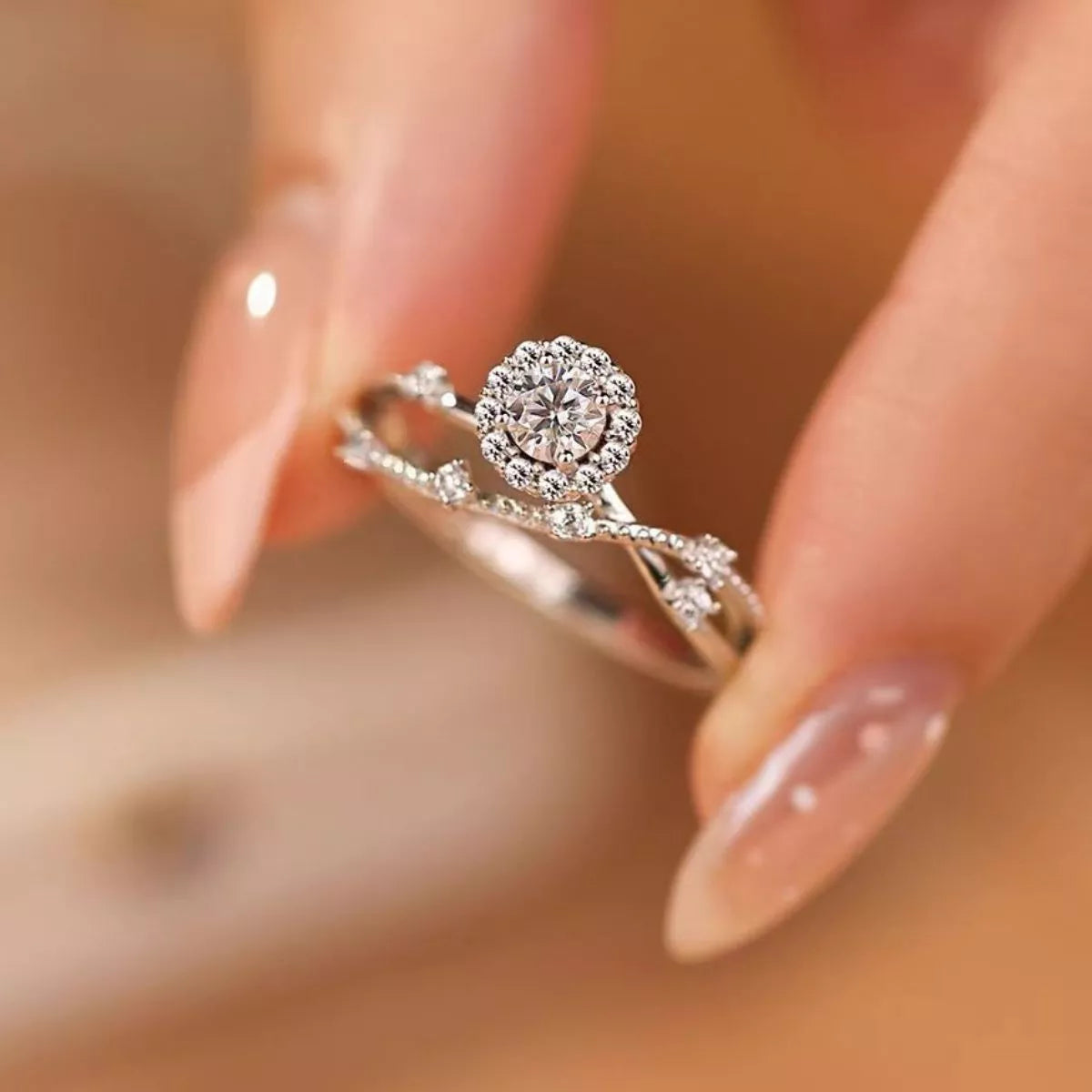 Sterling silver moissanite layered ring front view