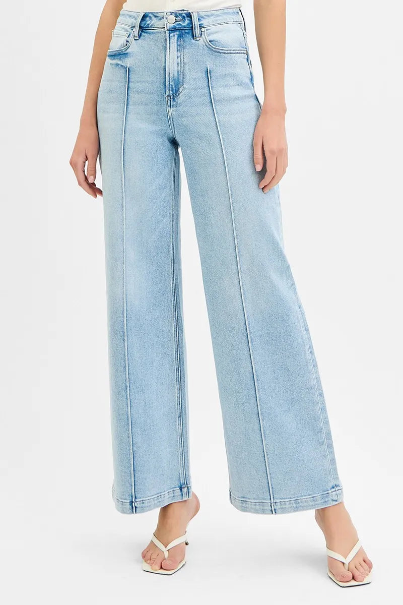 Front pintuck detail on high waist jeans