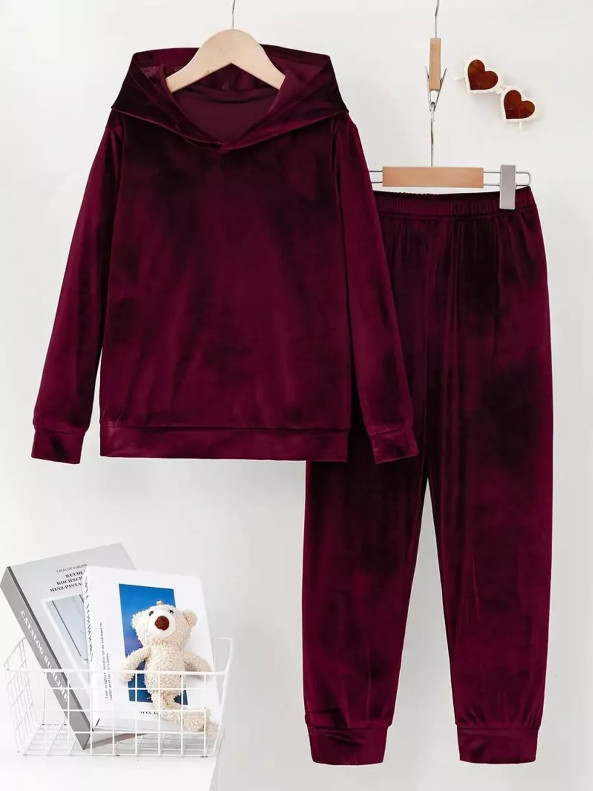 Velvet hoodie and pants styled cozy look