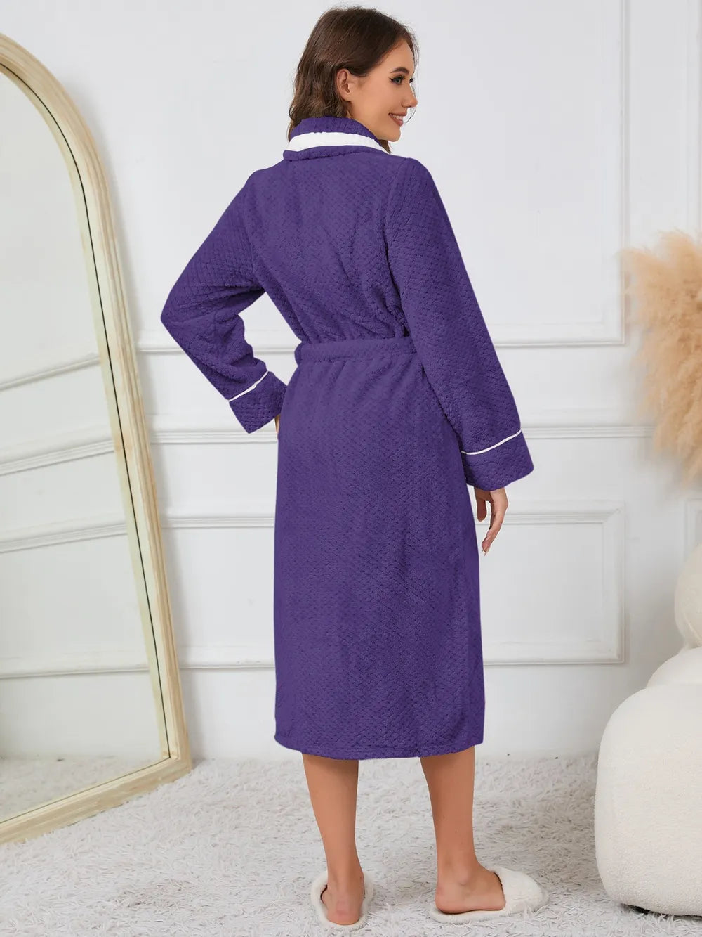 Contrast Trim Tie Waist Lounge Nightgown with Pockets - Fashorio