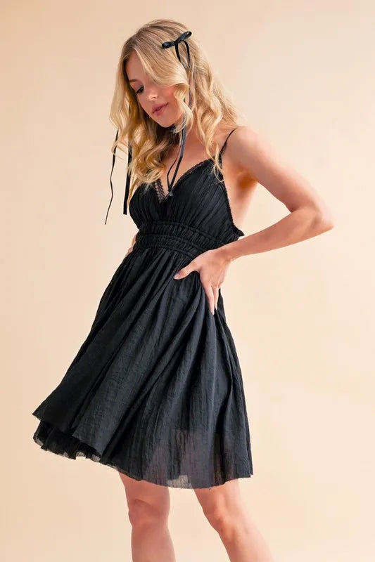Aemi+Co Lace Detail Mini Cami Dress on model