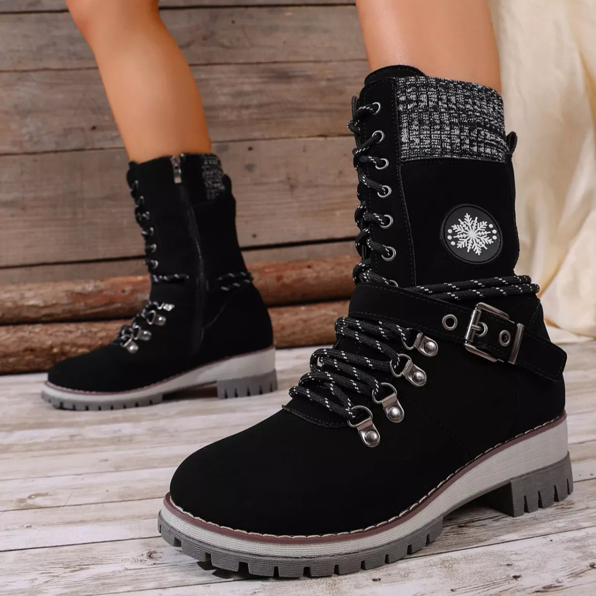 Lace up combat ankle boots toe close up
