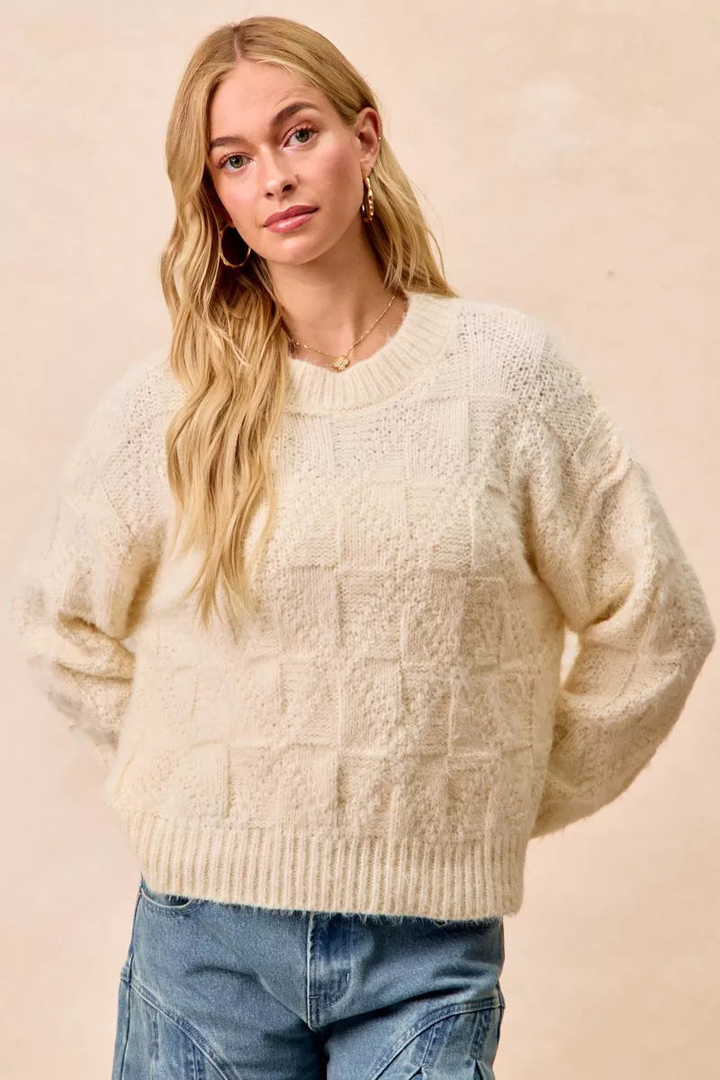 Checkerboard Drop Shoulder Sweater in Ivory view 18
