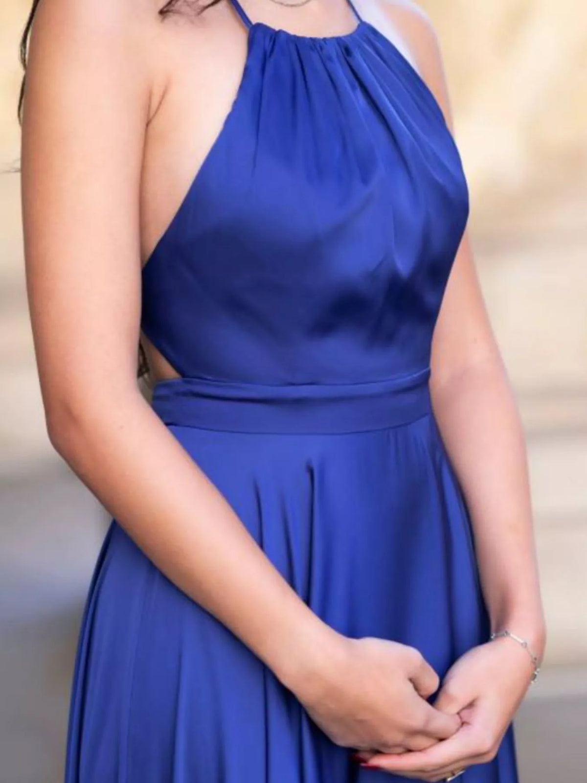 Alternate colourway of the halter maxi dress in a front view