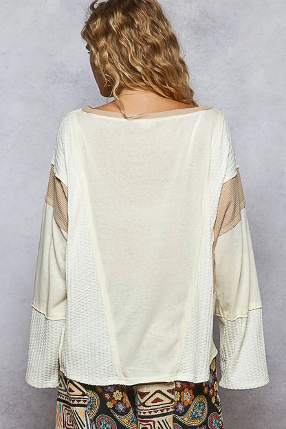 POL Contrast Round Neck Long Sleeve T-Shirt - Fashorio