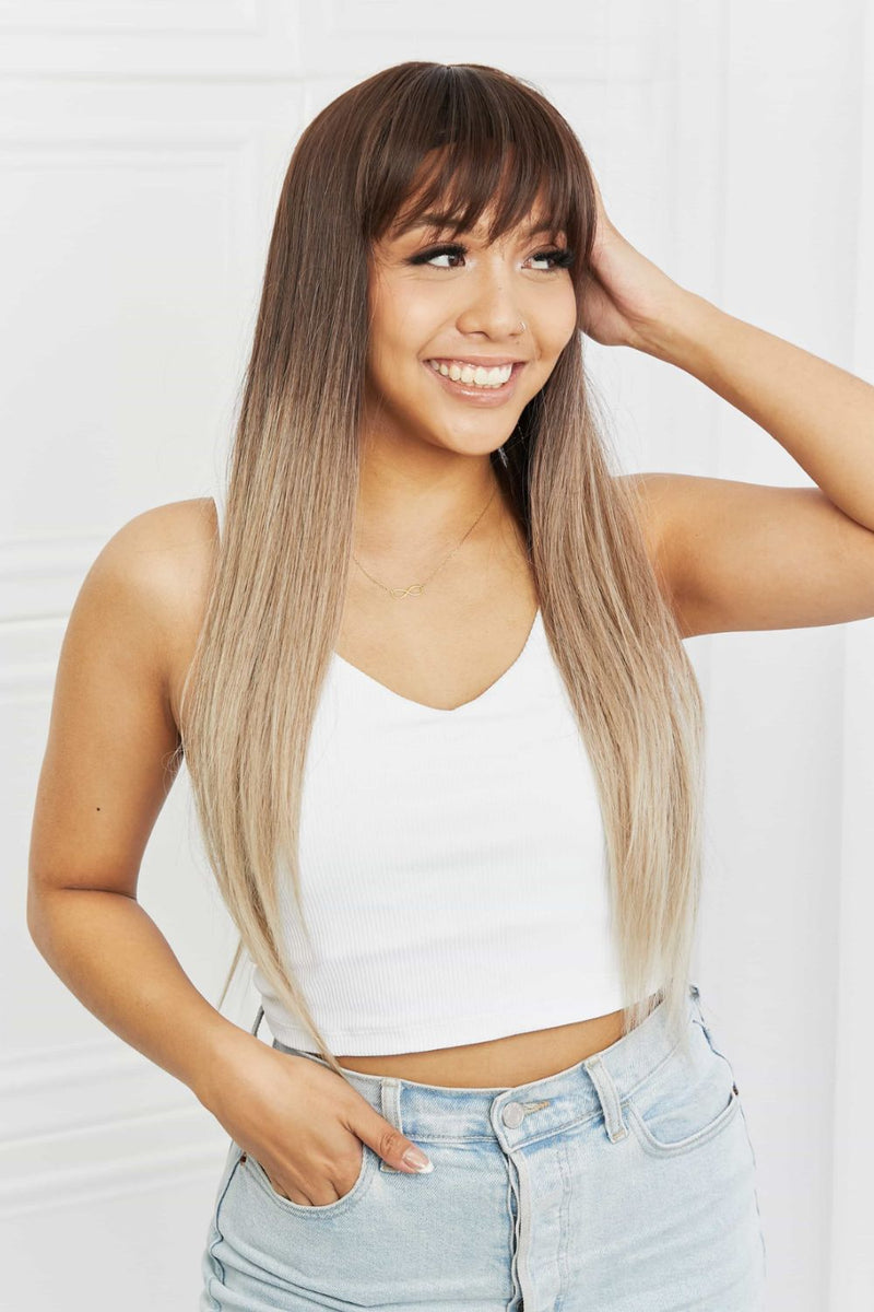 Long straight synthetic wig front view