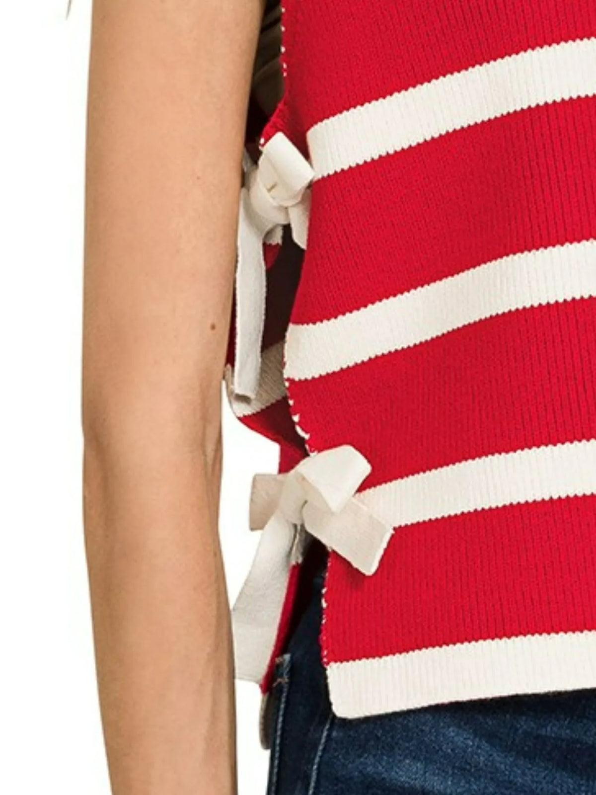 Side Tie Striped Sweater Vest in Ruby back view
