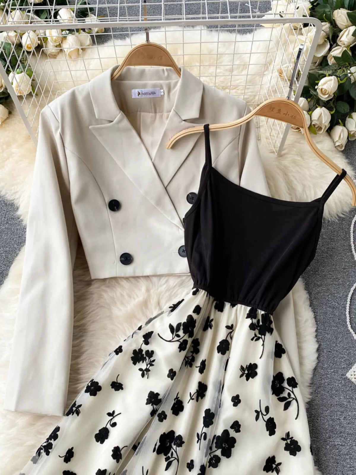 Floral Mesh Dress and Blazer Two Piece Set, view 10
