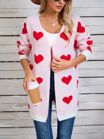 Angel Wings Heart Open Front Long Sleeve Cardigan Blush Pink - Fashorio