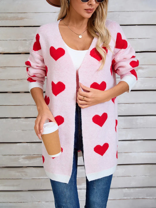 Angel Wings Heart Open Front Long Sleeve Cardigan Blush Pink - Fashorio