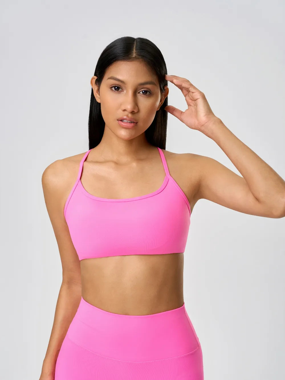 Millennia Crisscross Back Scoop Neck Active Cami with Detachable Chest Pads Fuchsia Pink - Fashorio