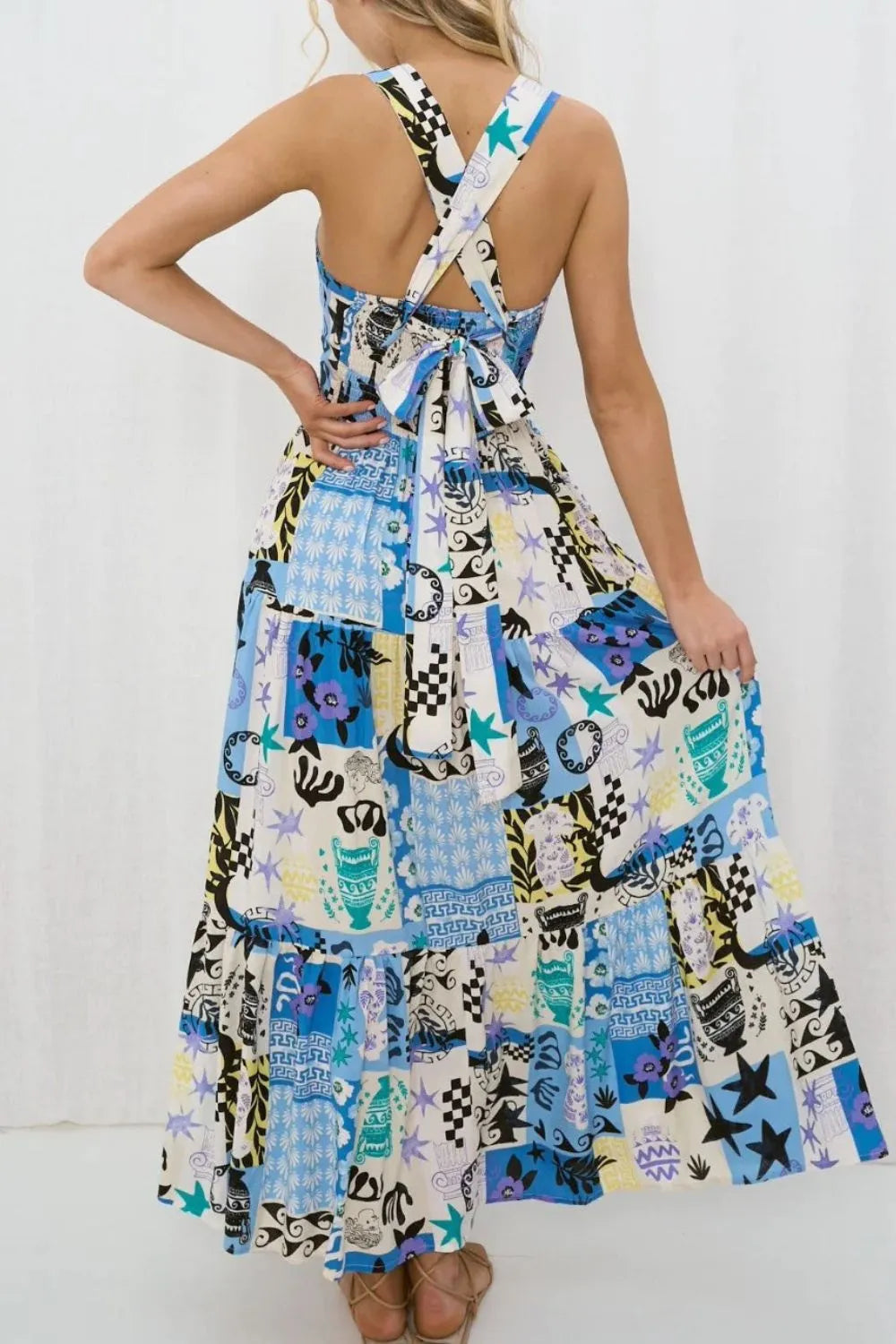 Printed Square Neck Wide Strap Maxi Dress view 9