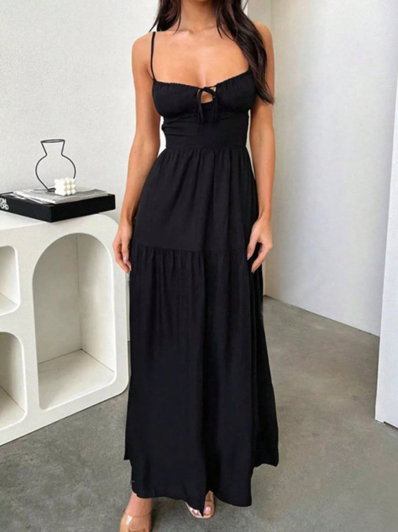 Lace up back maxi cami dress, front view