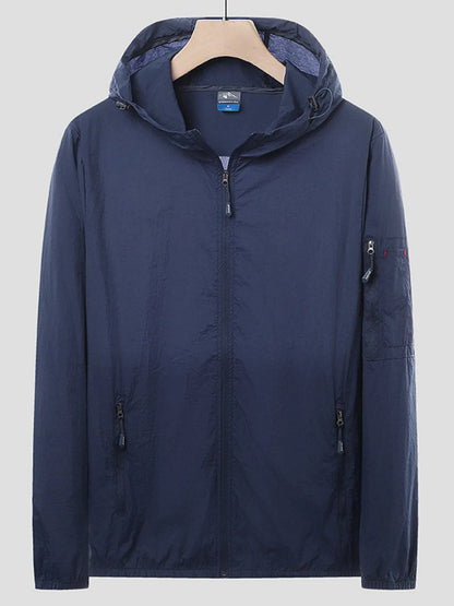 Men's Plus Size Zip Up Long Sleeve Hooded Jacket Dark Blue - Fashorio