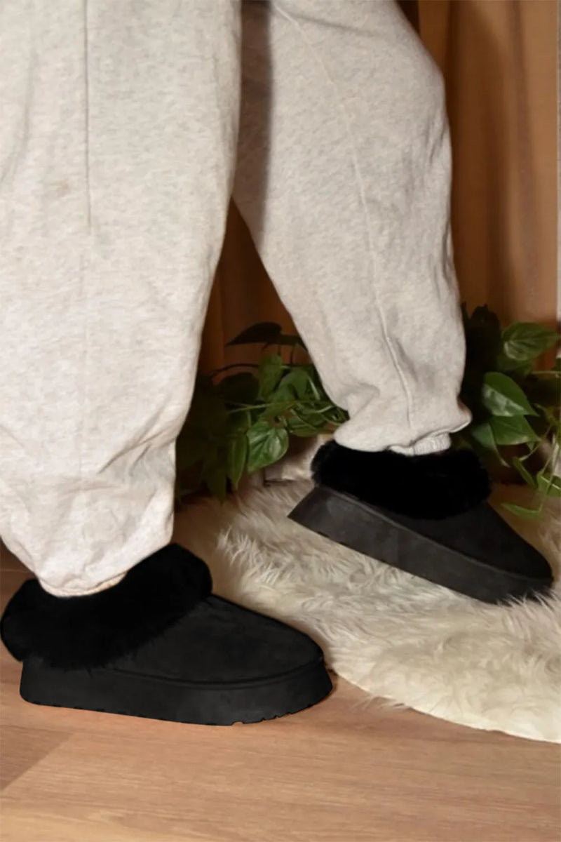 Faux Fur Platform Slip On Booties front view