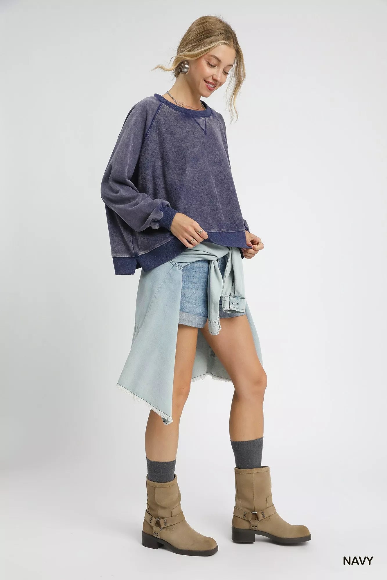 Umgee Mineral Wash French Terry Sweatshirt - Fashorio
