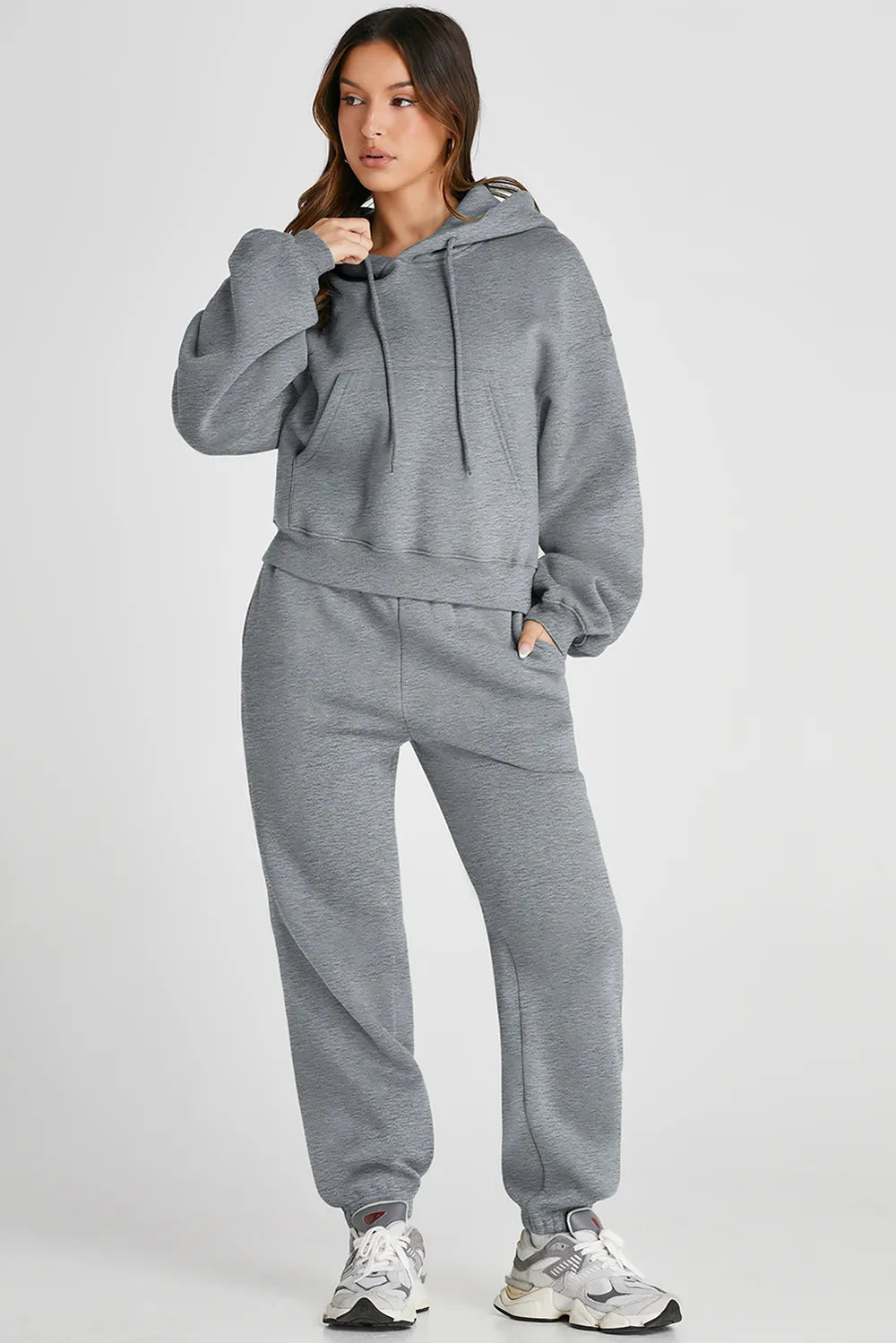 Dropped Shoulder Hooded Top and Pants Active Set back view