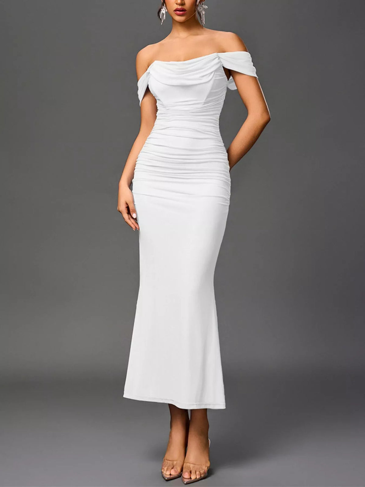 Off shoulder mermaid dress styled for a gala