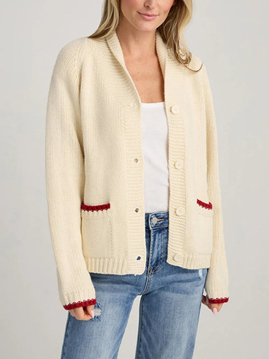 Lobster Button Up Long Sleeve Cardigan Burgundy - Fashorio